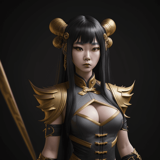 AI generated: woman in predator art cosplay, ultra-detailed, in the style of unreal engine 5, ming dynasty, dark g...