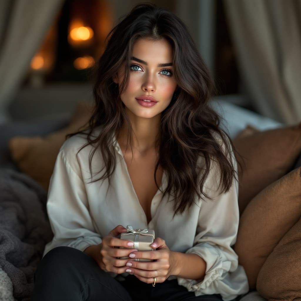 AI generated:  A photorealistic portrait of Lingviana, a 26-year-old russian hot girl in a cozyin dubai beach . So...