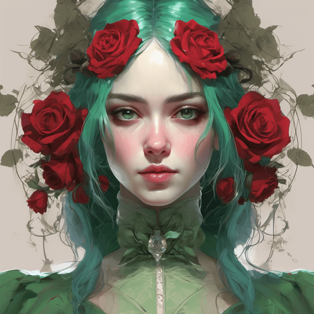 AI generated: nose::-0.9 portrait young long green haired 1920 Victorian woman, stunning portrait of a beautiful r...