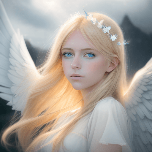 AI generated: A personal portrait of an ethereal and celestial beautiful blonde girl with blue eyes and angel wing...