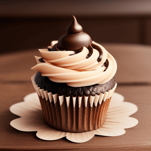 AI generated: a vallia cupcake on a   have chocolate on top of it
 wooden table