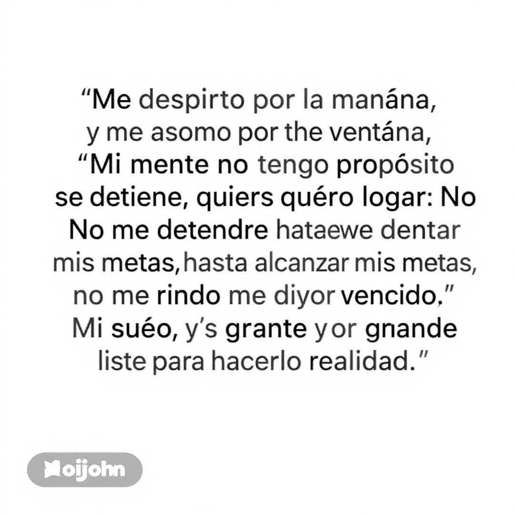 AI generated:  "Me despierto por la mañana, y me asomo por la ventana. Mi mente no se detiene, tengo un propósito ...
