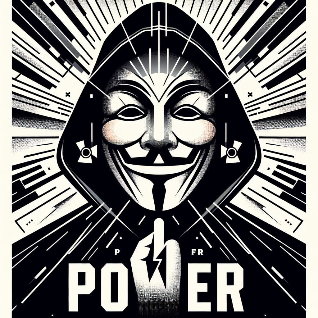 AI generated: Design a movie poster for "P for Power," featuring the V for Vendetta mask in a powerful and dynamic...