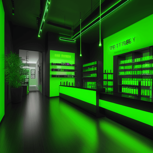 AI generated: High resolution photography interior design, CBD store with minimalism design and green colors, with...