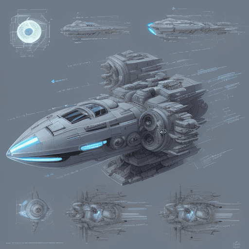 AI generated: sketches blueprint of futuristic sci fi, warp engine, warp bubble configurations, hyperdrive engines...