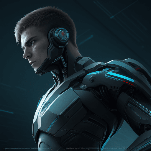 AI generated: Cybernetics, action movie protagonist, male warrior, virus, cyberspace, repeating patterns, unreal, ...