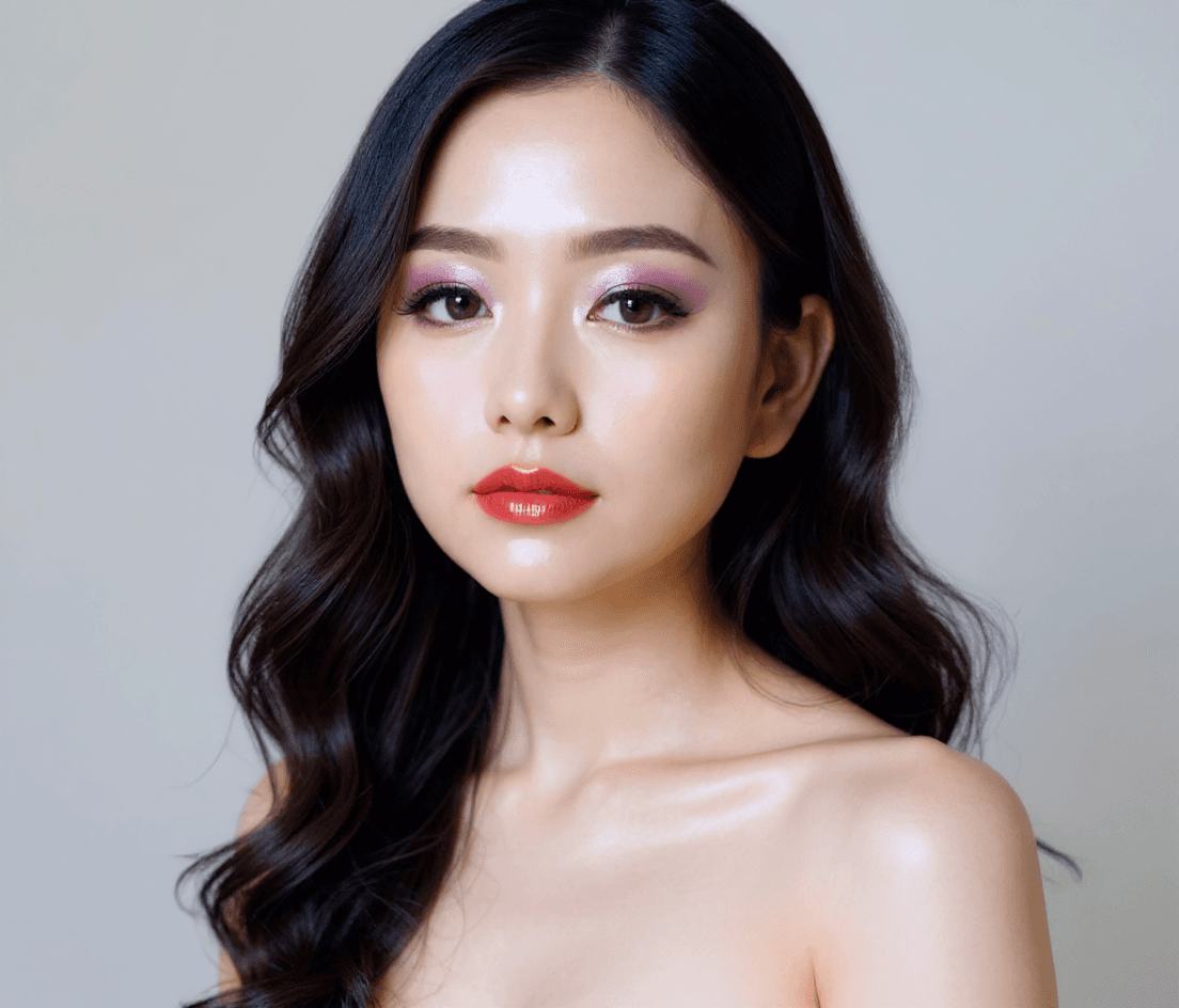 AI generated: Full-face Korean beauty portrait, soft front lighting, smooth porcelain skin, natural glow, detailed...