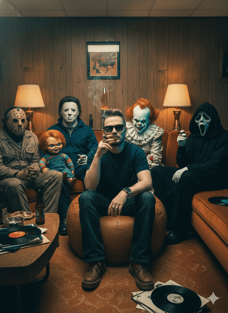 AI generated: {
 "title": "01_circle_on_couch_horror_icons",
 "type": "image",
 "identity_reference": {
 "use_...