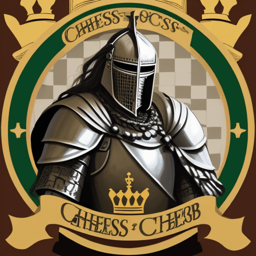 AI generated: logo of a chess club, featuring a chess knight with a laurel necklace