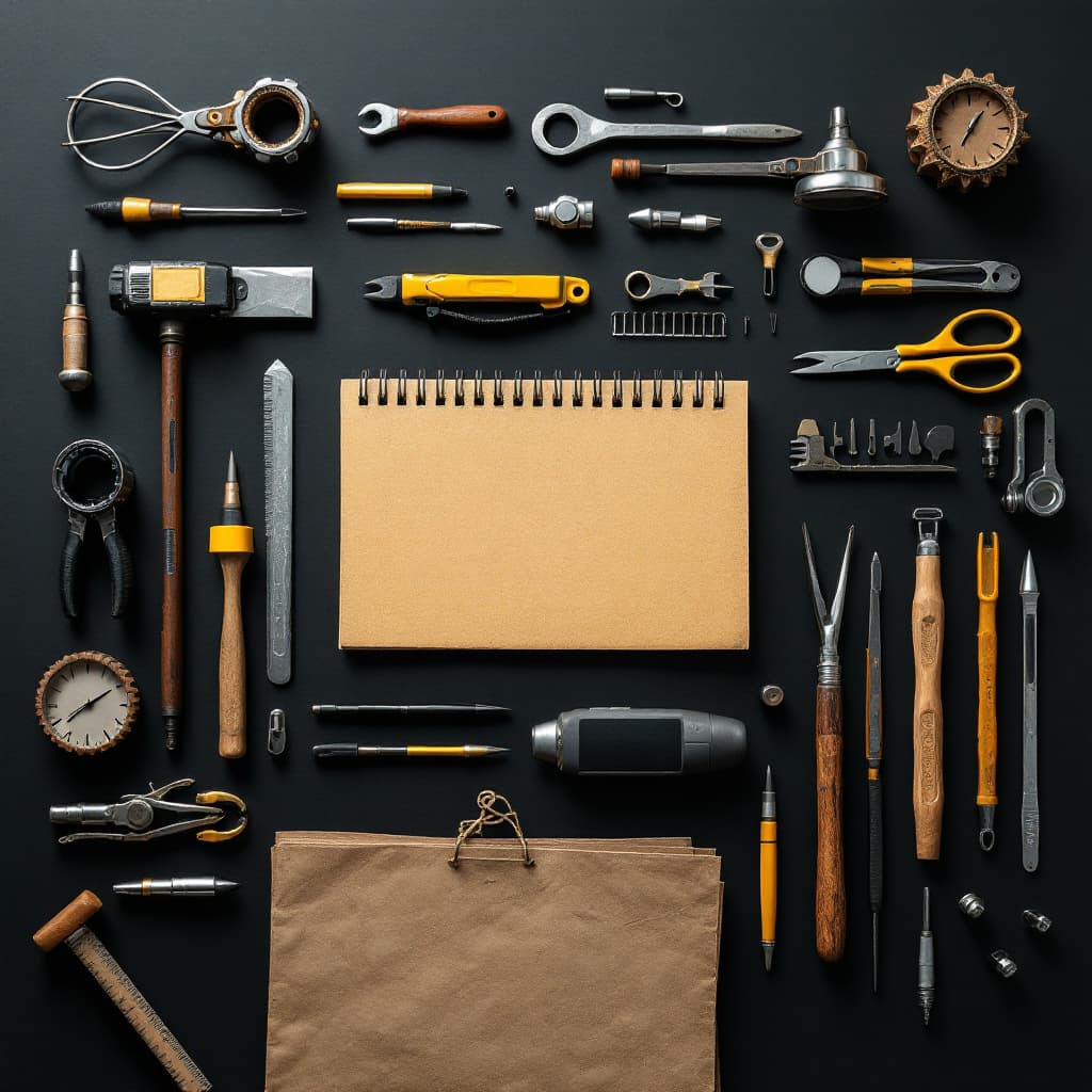 AI generated: a a 4k flat lay photography of modern architect tools