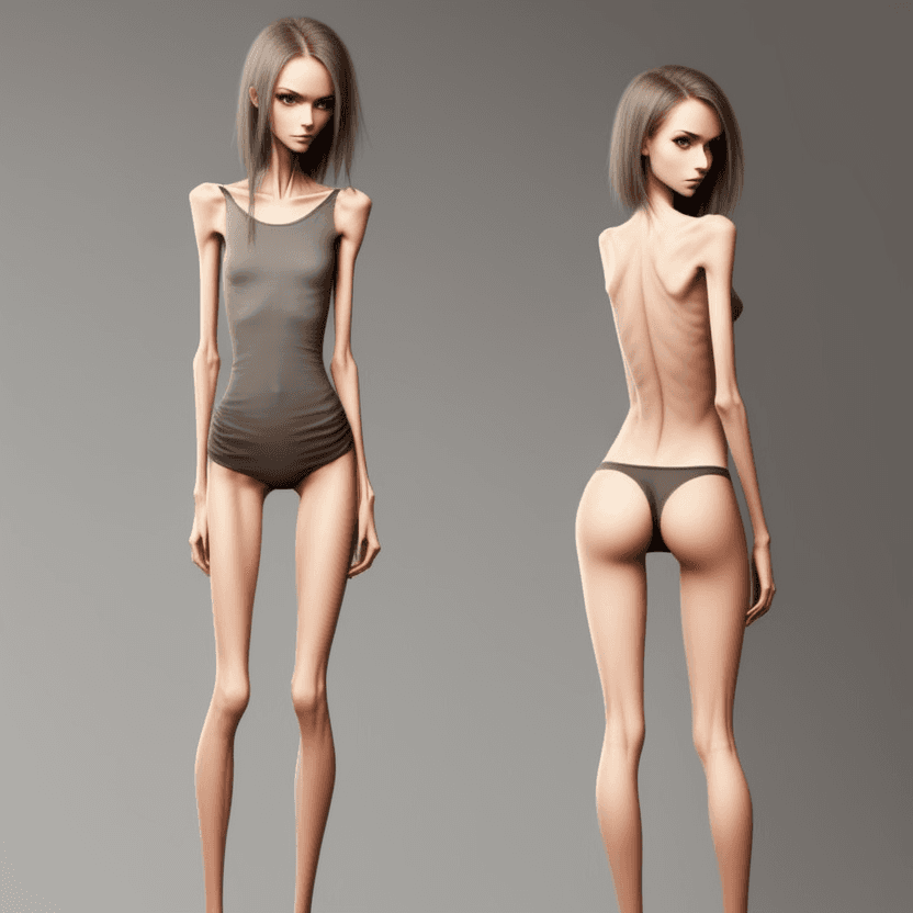 AI generated: extreme beautiful skinny slender (almost anorexic)  girl with skinny slender thighs narrow, 