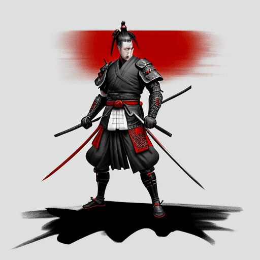 AI generated: "Design a minimalist yet powerful logo featuring a Ronin (masterless samurai) theme. Incorporate ele...