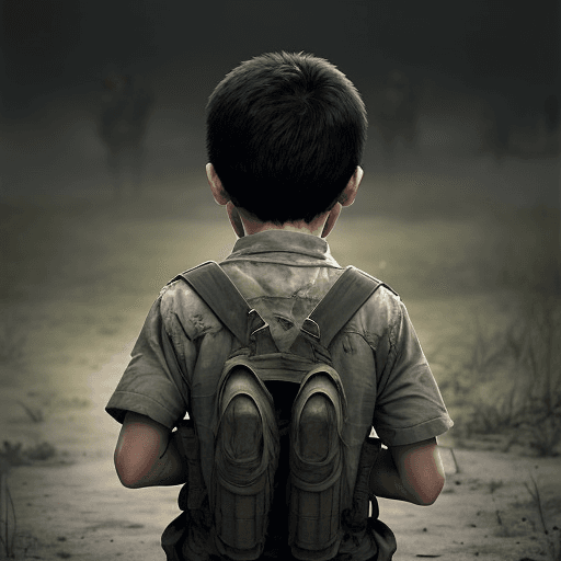 AI generated: Boy crying from behind war 