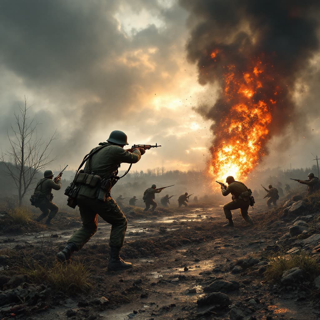 AI generated: a great hiperrealistic picture of world war II, fight between 3rd reich and american soldiers
