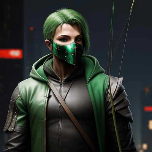 AI generated: Cyberpunk robin hood archer stylish masked