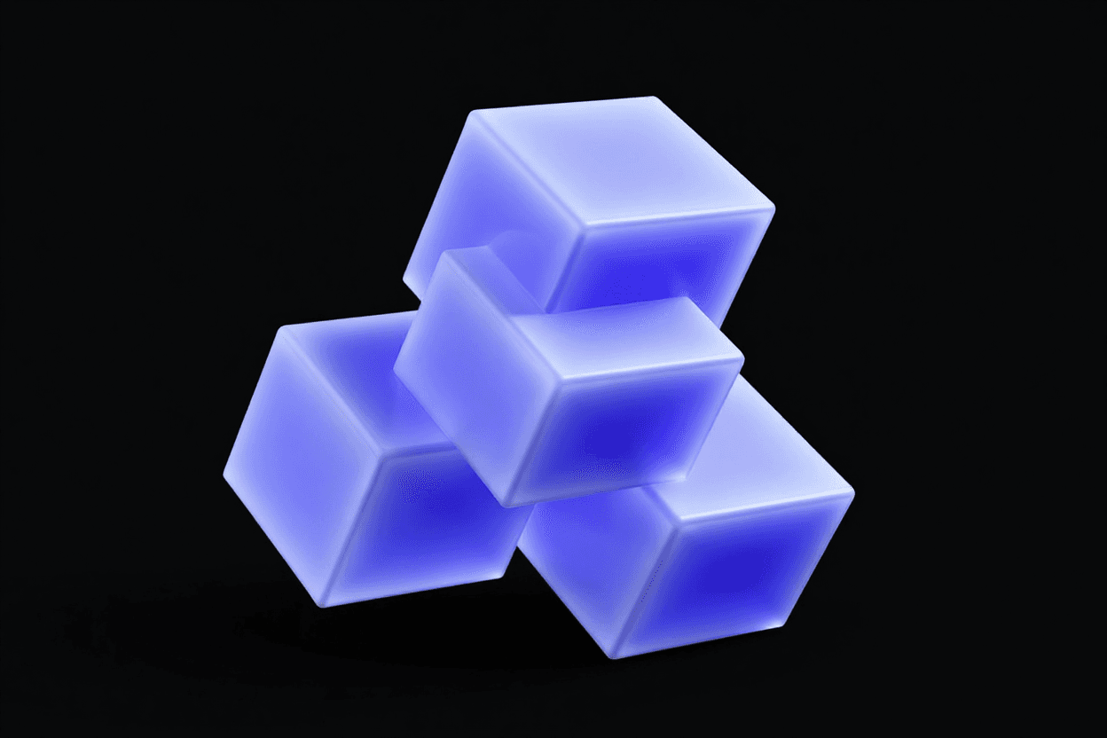 AI generated: Ultra-clean abstract 3D product render of a cube composed of smaller cubes,
modular voxel structure ...