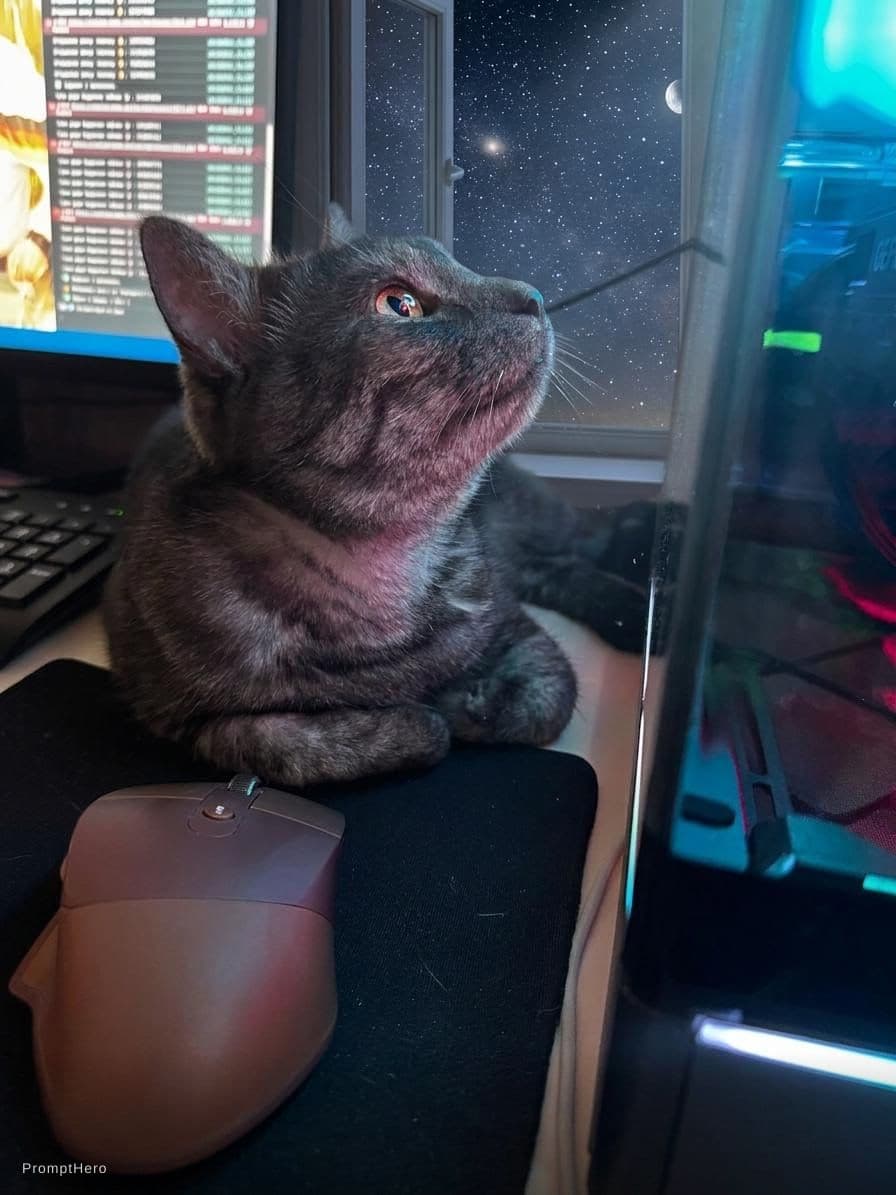 AI generated: Cat looks in sky