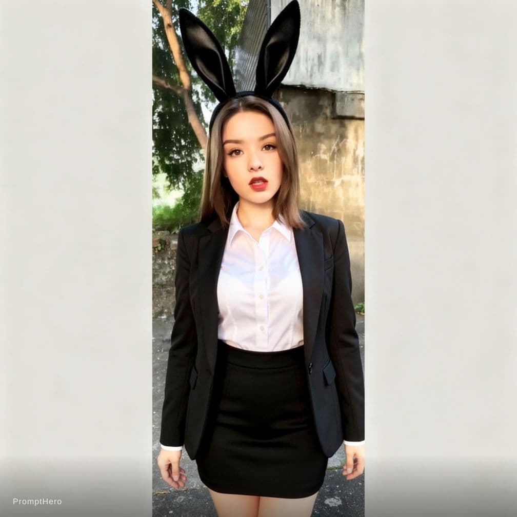 AI generated: Female wearing playboy bunnysuit costume