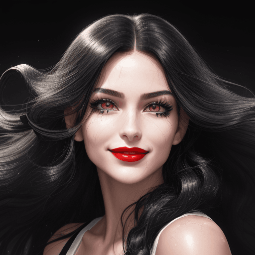 AI generated: A high-resolution photo of a sporty model possessing long flowing black hair, mascara, black reflect...