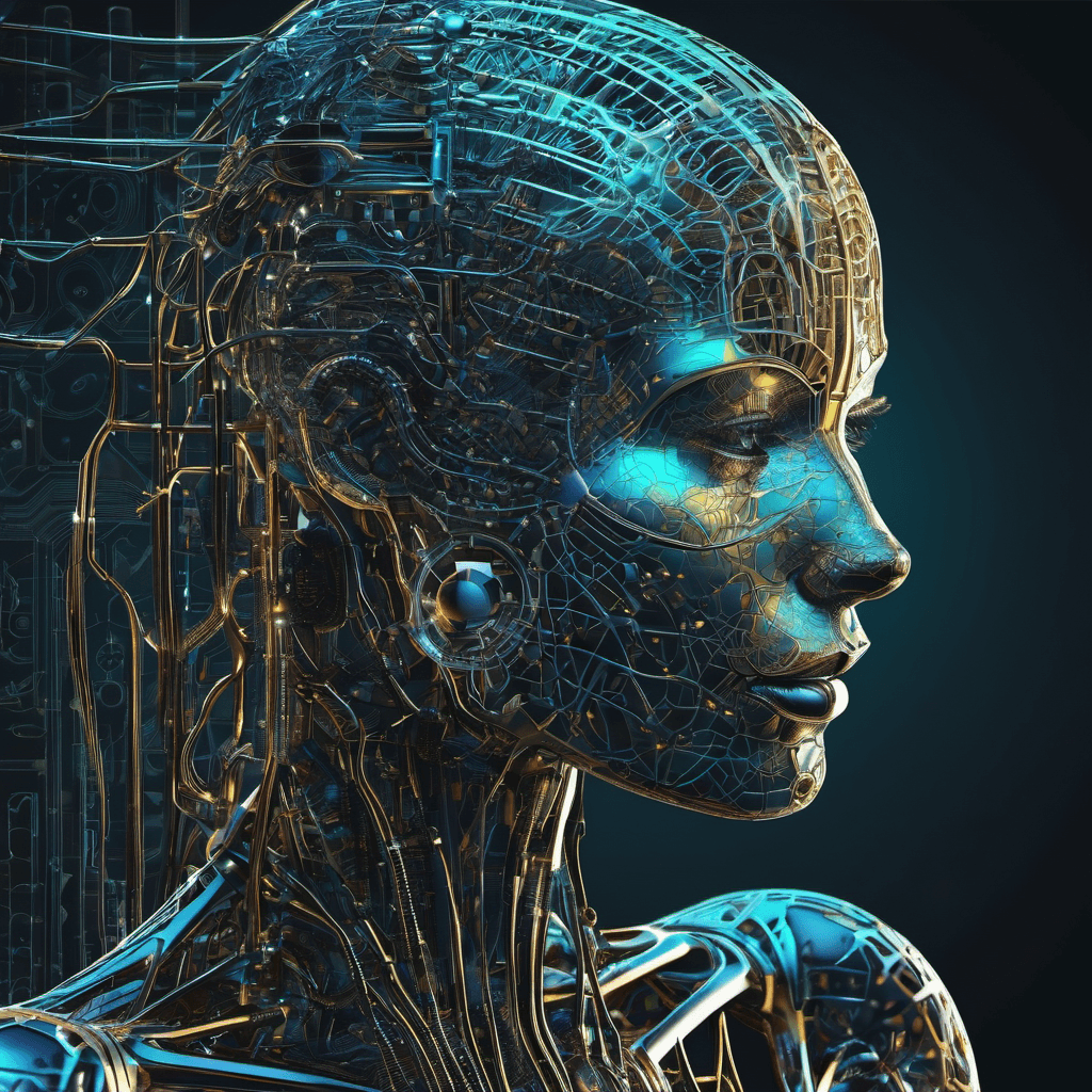 AI generated: A stunning (vector art) of an ethereal neural network organism, half of the face is robotic skeleton...