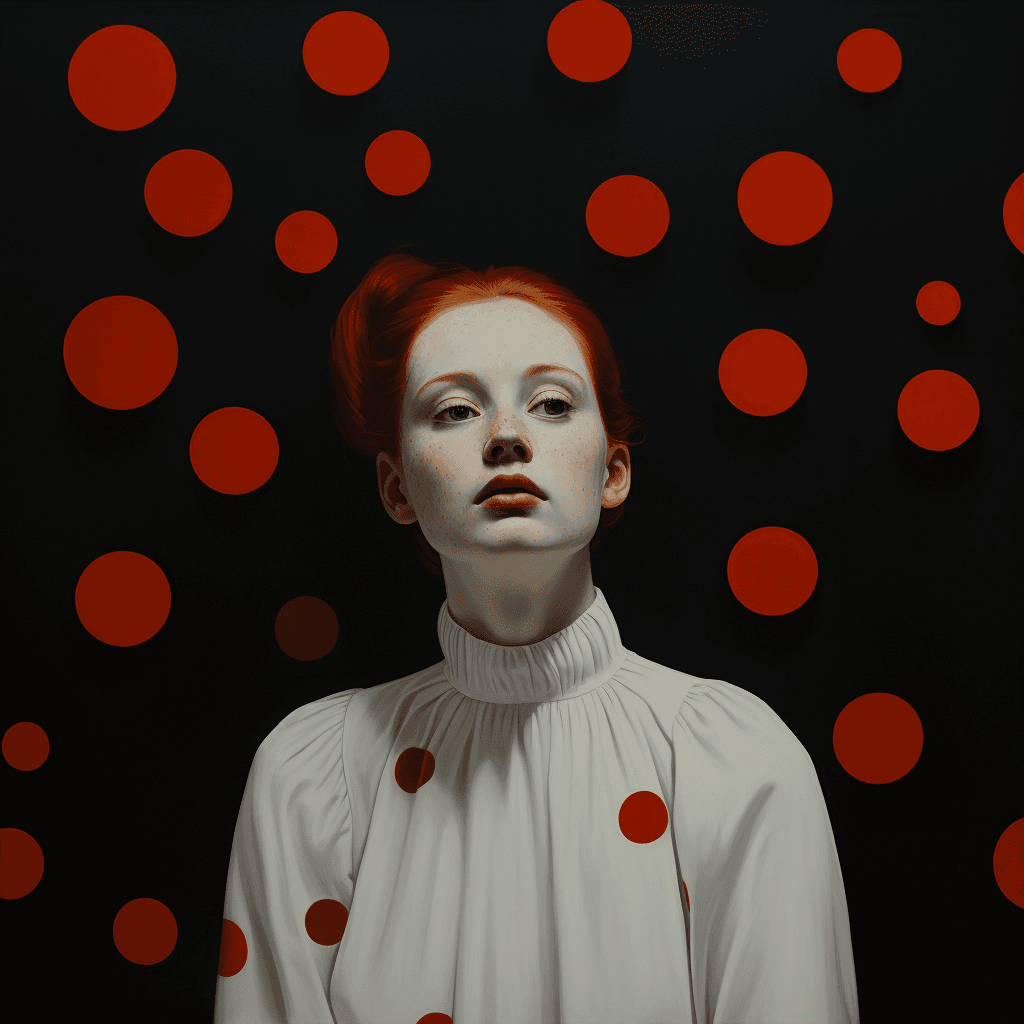 AI generated: spots with red dots, and a girl.