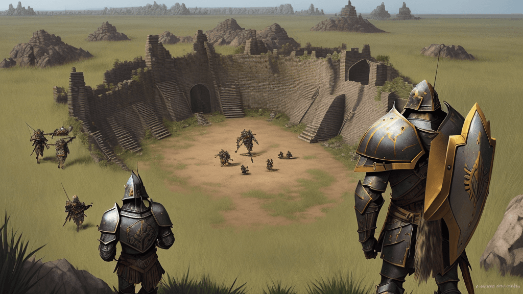 AI generated: , wariors with shields exploring the place