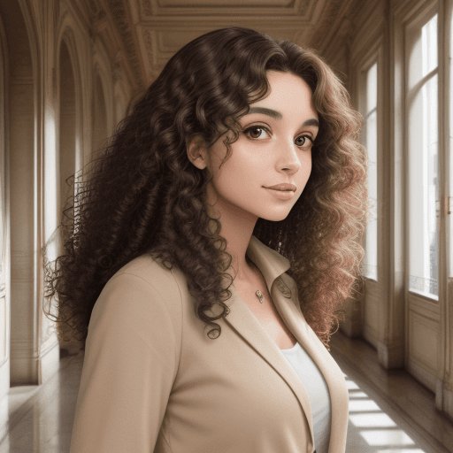 AI generated: woman with brown eyes and medium long curly hair. who is having a conversation with a white man, dar...