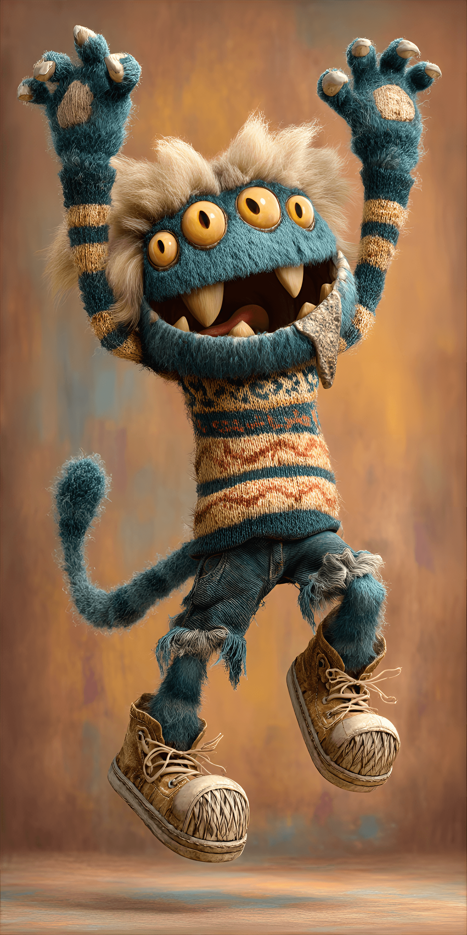 AI generated: funny caricature, comical monster caricature, fictional colorful creature, ageless, with multiple ey...