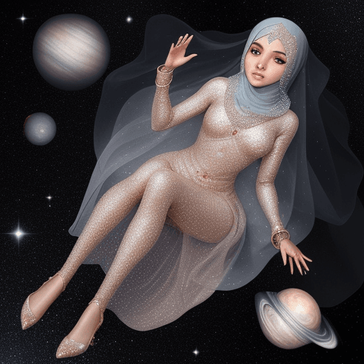 AI generated: Muslim hijabi women covered in diamonds, hyper realistic, floating in the universe --ar 9:16