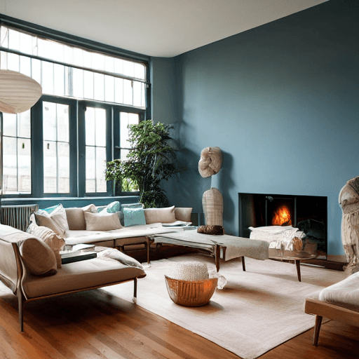 AI generated: high resolution photography interior design, dreamy sunken living room conversation pit, wooden floo...