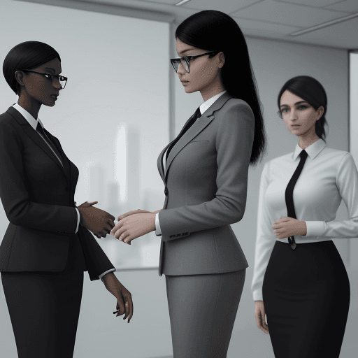 AI generated: In DALL-E, create a monochromatic, photorealistic, 3D image featuring a business meeting of ethnical...