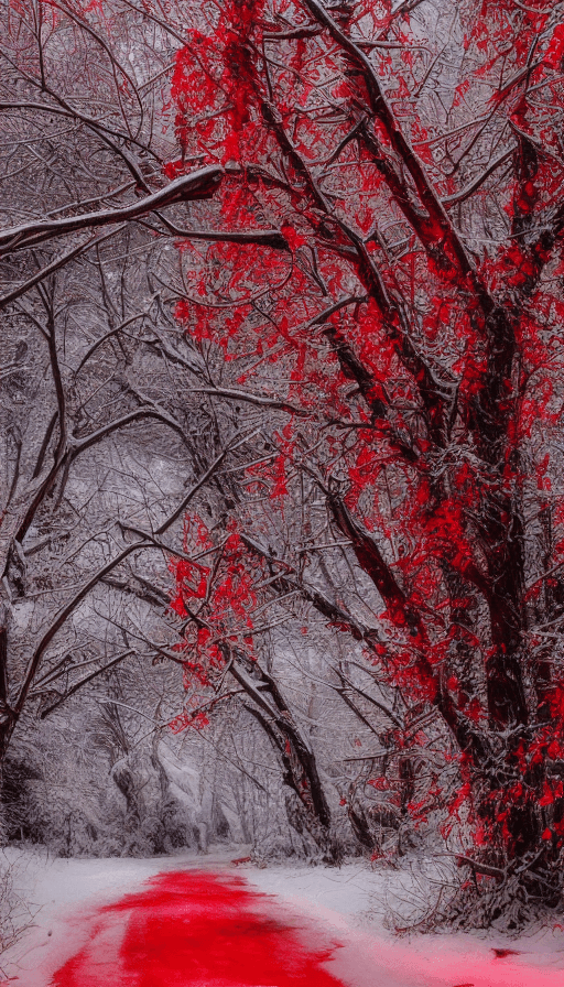 AI generated: winter landscape, red color, Bokeh, insanely detailed and intricate, hypermaximalist, elegant, ornat...