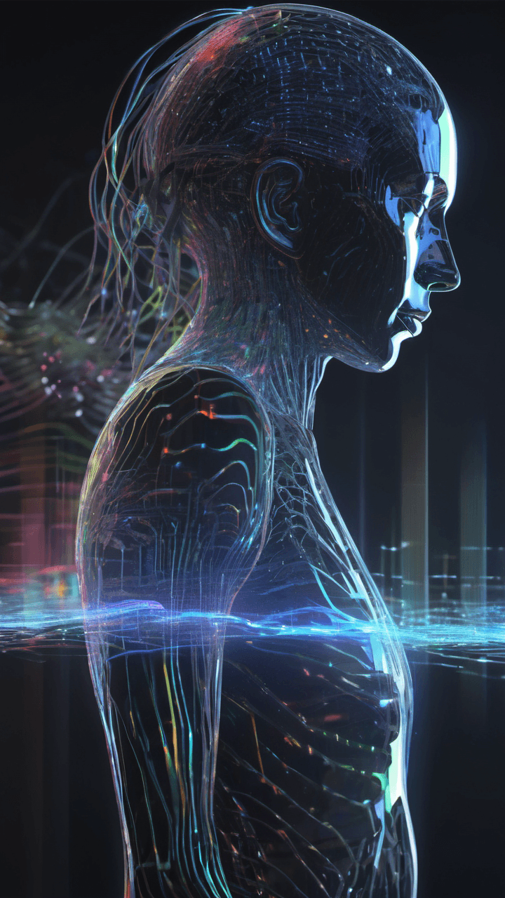 AI generated: digital art, hologram, bigdata, high technology, sound wave, digital landscape, neural network, Huma...