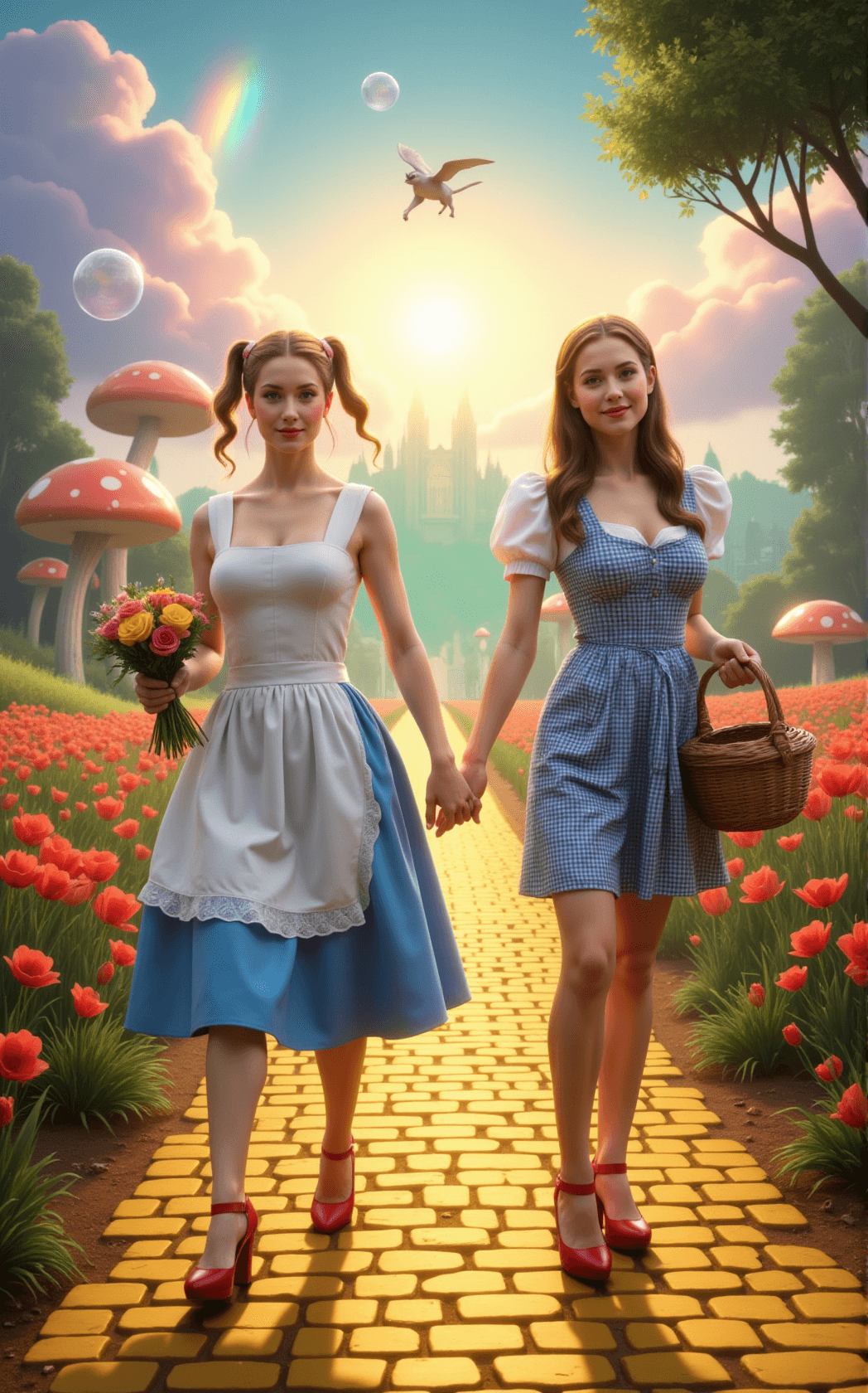 AI generated: In a magical landscape that seamlessly blends the whimsy of Wonderland with the enchantment of Oz, A...