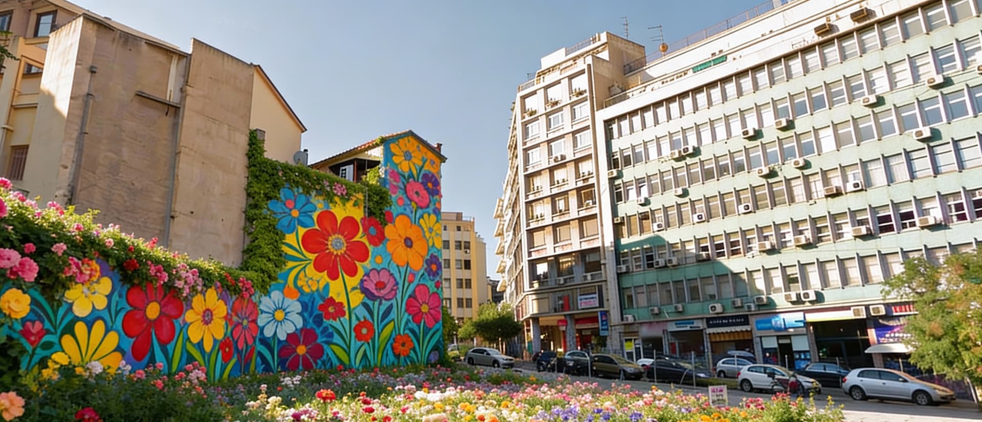 AI generated: Remove the fence and add colours to the brown walls on the left of this picture