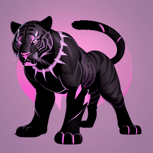 AI generated: a full body black panther ready to attack, with bright pink outlines, highly detailed vector art, st...