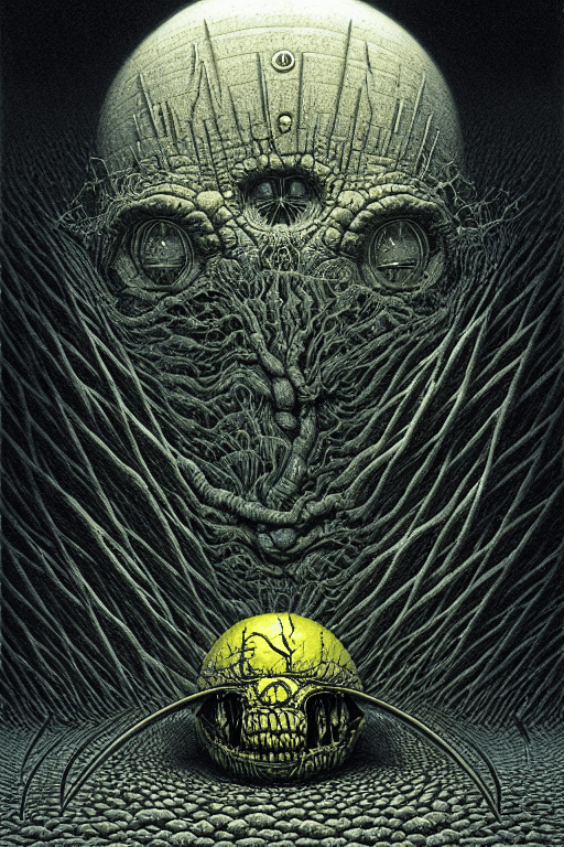 AI generated: The only thing they fear is you, yellow, logo, symmetry, Zdzisław Beksiński, Kim Jung GI, dan mumfor...