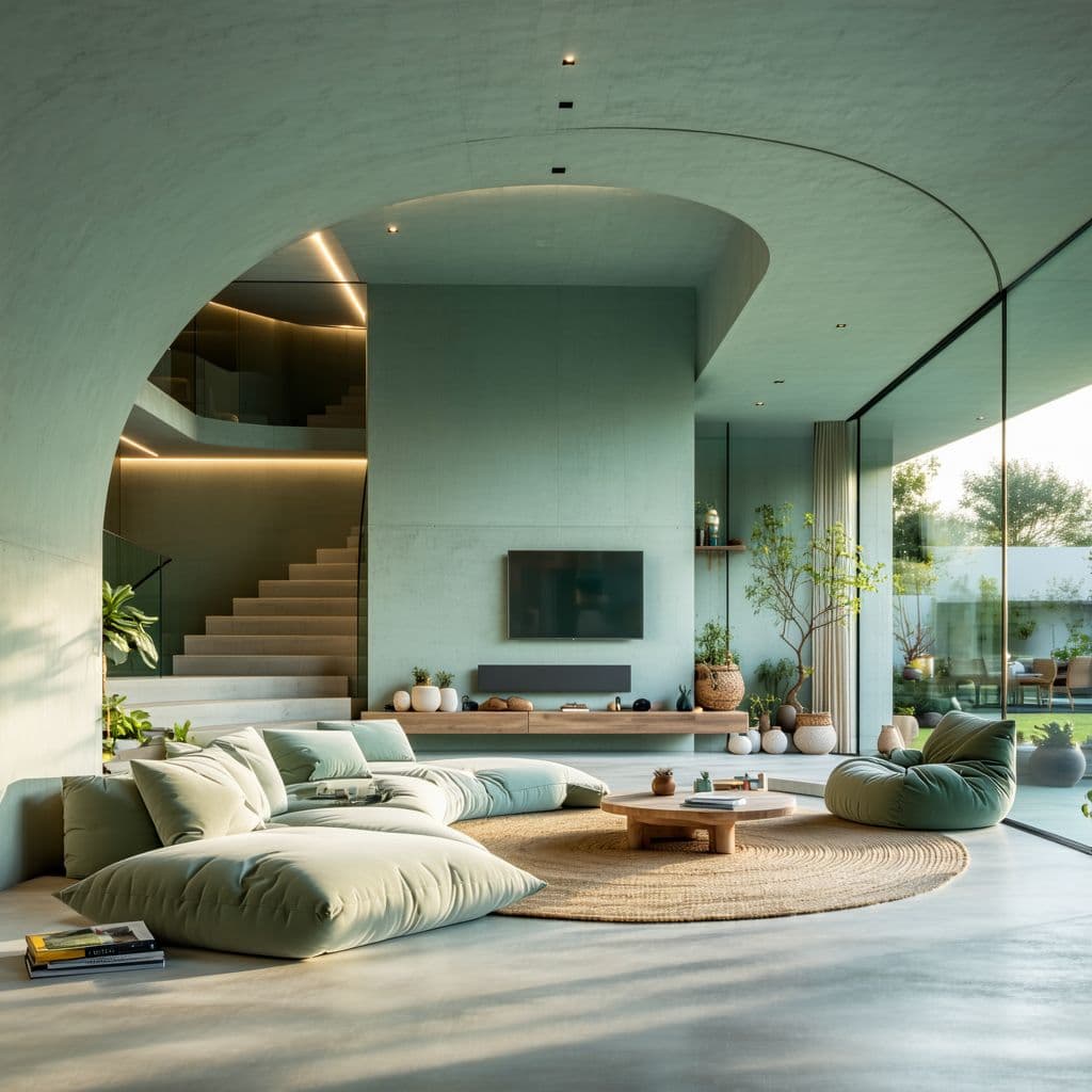 AI generated: Fotografia de alta resolução design de interiores, sonho sunken sala de conversação poço, piso de ma...
