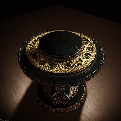 AI generated: necklace Ring on the table with the design and character of venom The necklace Ring is gold and blac...