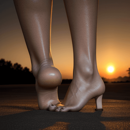 AI generated: Photo of dark women, dramatic light, pale sunrise, cinematic lighting, battered,very low angle, feet...