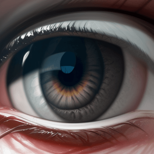 AI generated: A hyper realistic eye. A reflection in the eye an image of a snarling grizzly bear with 30% opacity 