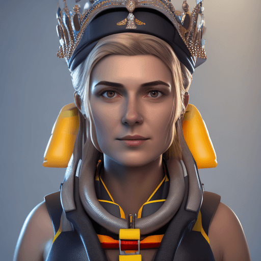 AI generated: Narval with a crown on her head and wearing a lifejacket, high detail, octane render, 8k