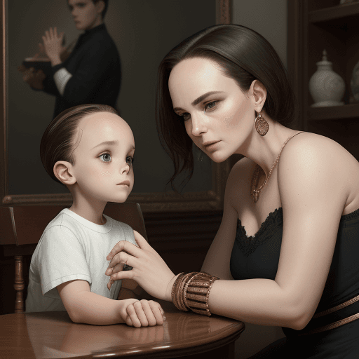 AI generated: score_9,score_8_up,score_7_up,score_6_up, 1woman, 1boy, ((Mother and Petite Son)), highly detailed p...