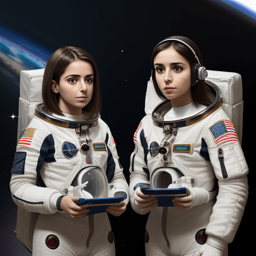 AI generated: a portuguese girl astronaut and a modern android talking
