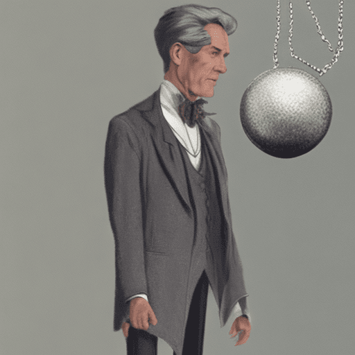 AI generated: Wearing a tailored coat, vest and trousers, with a silver necklace that has a small orb held in a cl...
