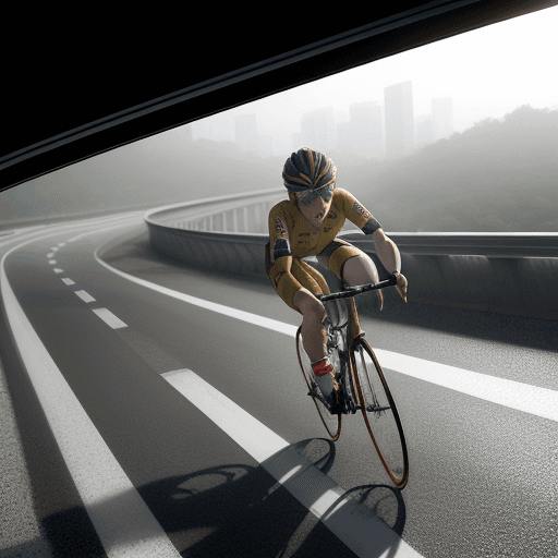AI generated: Onoda, Yowamushi pedal, Two cycling, on highways, city roads, busy crawling, congested roads, high s...