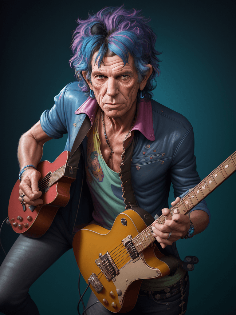 AI generated: portrait of a Keith Richards,Bright color, disney style, 3D render, best quality, 8K, front lighting...