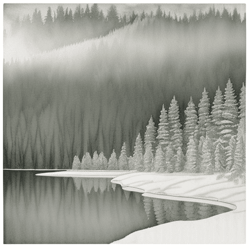 AI generated: Lake Huron::0.3  high-contrast ski resort forest landscape photograph::1.5 Captured with a medium fo...