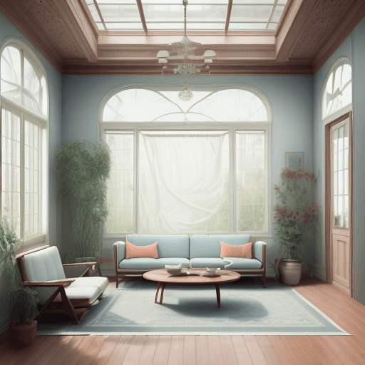 AI generated: High resolution photography interior design, dreamy sunken living room conversation pit, wooden floo...