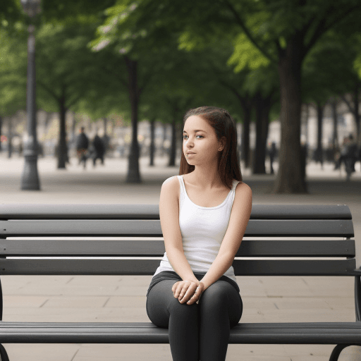 AI generated: A girl sitting on a bench 